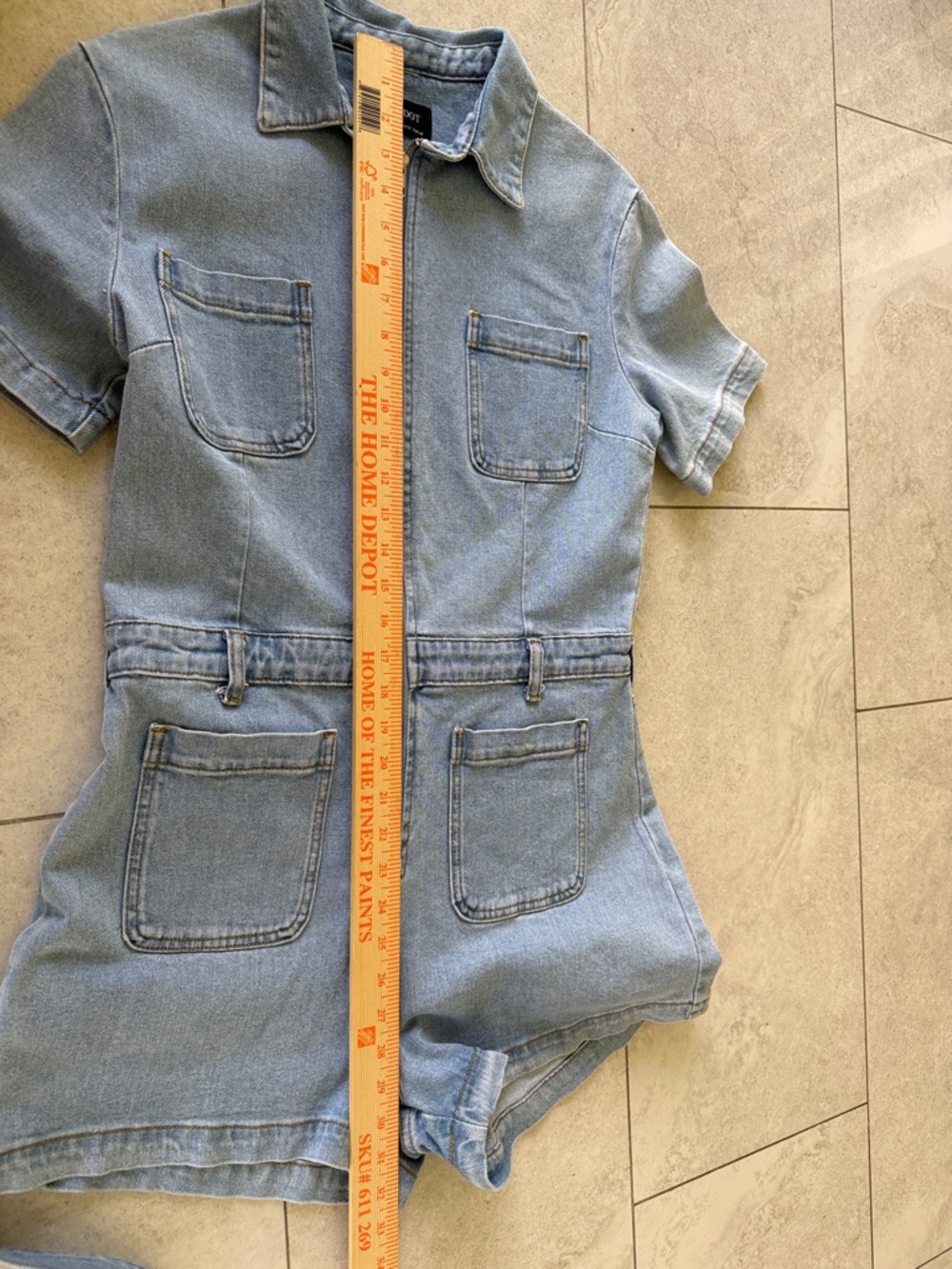 Bardot Denim Short Sleeve Zip-Front Romper in Light Blue Sz US30 - Picture 7 of 8